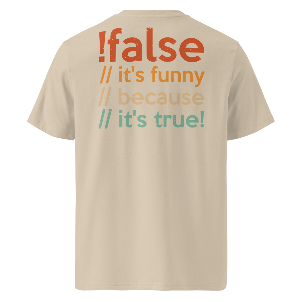 Unisex Organic Ribbed Neck T-Shirt – False It’s Funny Back Print (Desert Dust) Item image 5