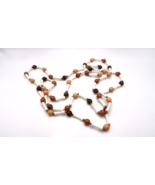 Vintage Long Mid Century Modern Wood And White Bead Necklace 44&quot; NB9 - $29.70