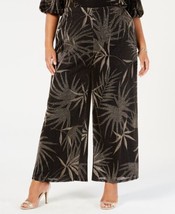 MSK Womens Plus Size Metallic Print Wide Leg Pants,Size 2X,Blackgd - $102.38