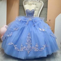 Light Sky Blue Beaded Ball Gown Quinceanera Dresses Sweetheart Neck Sequined Pro - £341.57 GBP