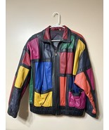 Vintage Preston &amp; York Women’s Size M Multi Color Block Leather Jacket 9... - $237.71 CAD