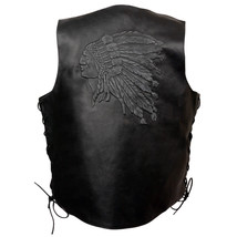 Men&#39;s Motorcycle Vest Black Leather Embossed Native Head Vest ELM3900 - $921.24 MXN+