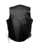 Men&#39;s Motorcycle Vest Black Leather Embossed Native Head Vest ELM3900 - €42,84 EUR+