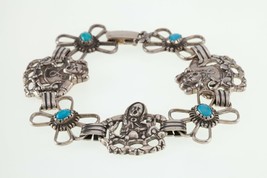 Vintage Shube&#39;s Storyteller turquoise Sterling Silver Bracelet 7.50&quot; - £154.30 GBP