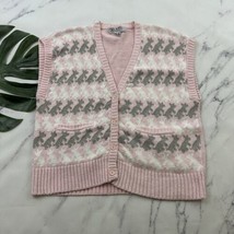 Jade Womens Vintage Sweater Vest Size L Pink Gray Scottie Dog Knit 80s P... - £26.17 GBP