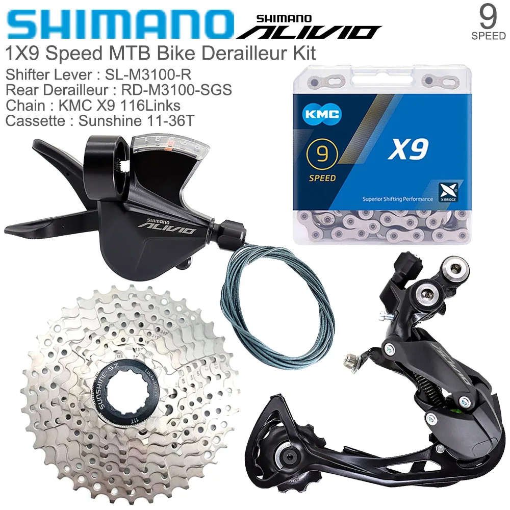 Shimano Alivio M3100 Kit For Mtb Bike 1X9 Speed Rear Derailleur 36/40/42T Cette - £132.93 GBP