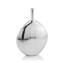 3&quot; X 9&quot; X 12&quot; Silver Aluminum Meduim Long Neck Disc Vase - £73.83 GBP