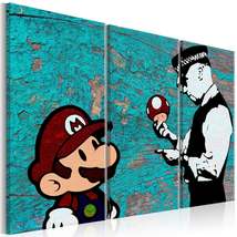 Tiptophomedecor Stretched Canvas Street Art - Banksy: Mario On Cracked P... - £79.69 GBP+