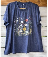 Plus Women’s 2XL Flower Garden Florals Gardener Top stretch Blue Shirt S/S - $26.77 CAD