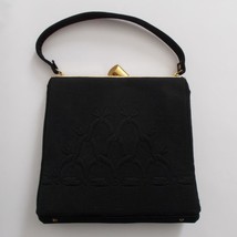 Vintage Bobbie Jerome Women Purse Embroidered Black Handbag Goldtone Clasp - $44.53