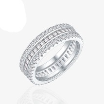 Full Eternity Triple Layers Simulated Diamond 925 Sterling Silver Wedding Ring - £69.98 GBP