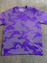 Under Armour T-Shirt Mens Large Purple Camo Loose Fit Camouflage Crew Ne... - $13.75