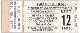 Vintage Grateful Dead Ticket Stub Septiembre 12 1985 Oakland de California - $49.49