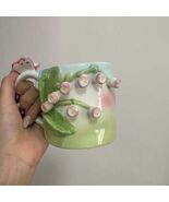 Handmade Lily of the Valley Mug,  Gradient Flowers, Butterfly Handle, Ce... - $37.50