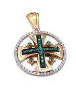 Jerusalem Cross Round Pendant Gold 14K With Diamonds Jewelry by Anbinder... - £977.32 GBP