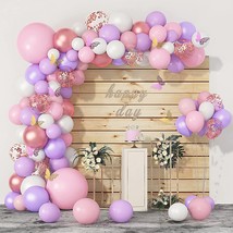 121 Pcs Pink Garland Arch Kit Rose Gold White Pink And Purple S Confet - £23.83 GBP
