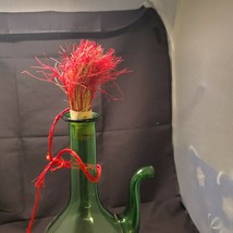 Vntg Lg Green Blown Glass Wine Bottle Decantor Ice Pocket Chiller Straw Stoppers - £38.20 GBP