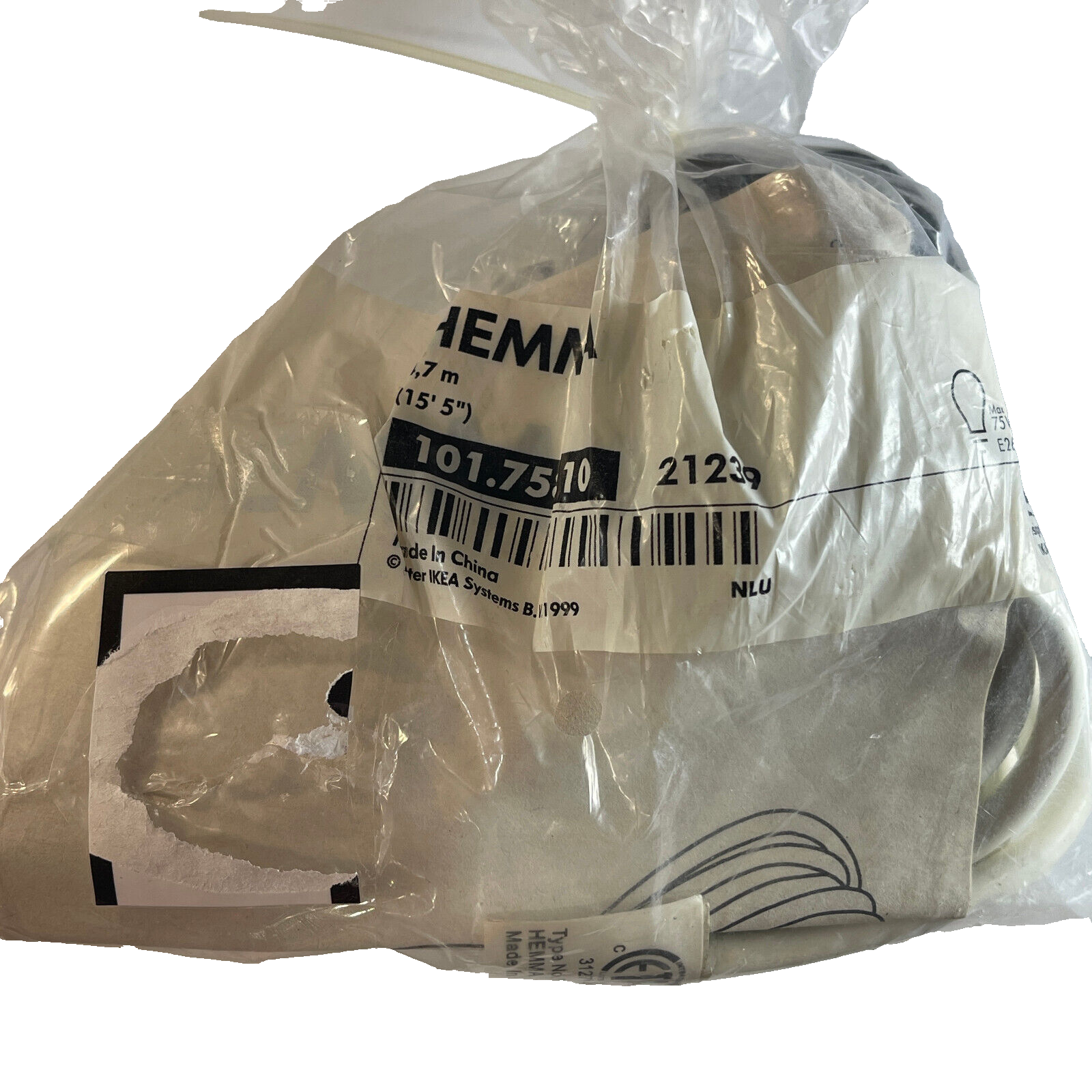Ikea Hemma White 15&#39;5&quot; Hanging Light Cord 101.758.10 NEW - $23.95