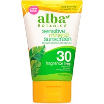 Alba Botanica Sunscreen Lotion, Sensitive Mineral, SPF 30, Fragrance Free, 4 Oz - £17.63 GBP