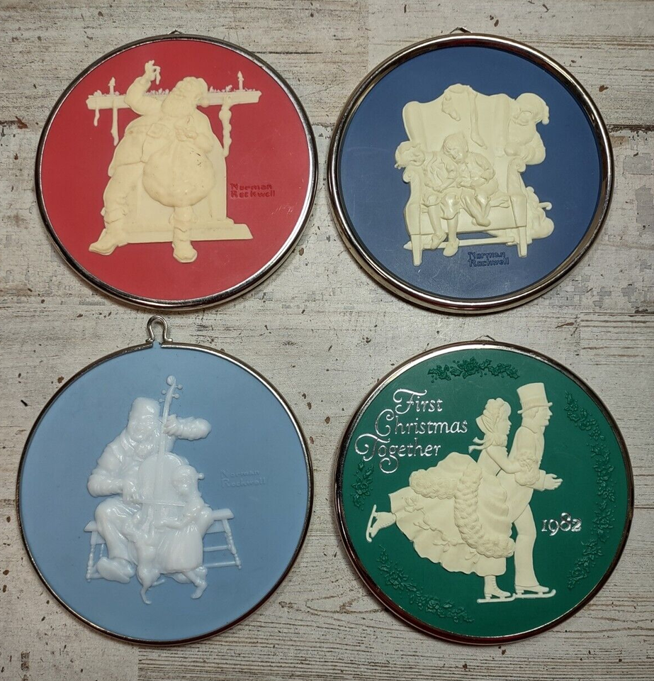 Primary image for Lot of 4 Vintage Hallmark Cameo Christmas Ornaments Norman Rockwell & Victorian