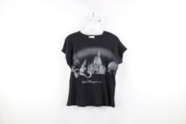 Vtg 90s Walt Disney World Womens XL Faded Spell Out Ribbed Knit Cropped T-Shirt - £38.91 GBP