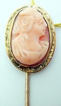 10K Gold Oval Coral Genuine Natural Cameo Stick Pin (#J2673) - $123.75
