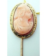 10K Gold Oval Coral Genuine Natural Cameo Stick Pin (#J2673) - $169.25 CAD