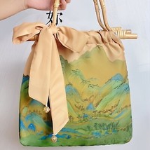 Abstract Mountain Paintings Hand Bag | Women Bag Wooden Top Ribbon Bells... - $79.00