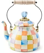 MACKENZIE-CHILDS Enamel Tea Kettle 2 Qt Confetti Check New - $159.95