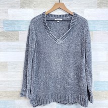 Orvis Soft Chenille Ribbed V Neck Sweater Gray Stretch Casual Womens Medium - $29.69