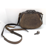 Antique Brown Leather Victorian Locking Purse Messenger Bag With Keys &amp; ... - €63,71 EUR