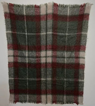 South African mohair throw blanket Grey green Red cream 55” x 70” Plaid  - $69.29