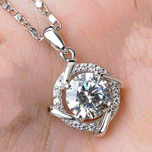 2 Ct Round Cut VVS1 Diamond Halo Pendant With 18&#39;&#39; Chain 14K White Gold Over - £97.11 GBP