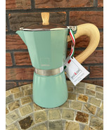 NWT Green Gnali &amp; Zani Moka Pot 9 Cup Italian Espresso Coffee Maker Wood... - $44.65