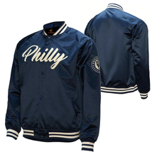 MLS Philadelphia Union Letterman Baseball Varsity Bomber Jacket Navy Blue Satin - £109.21 GBP
