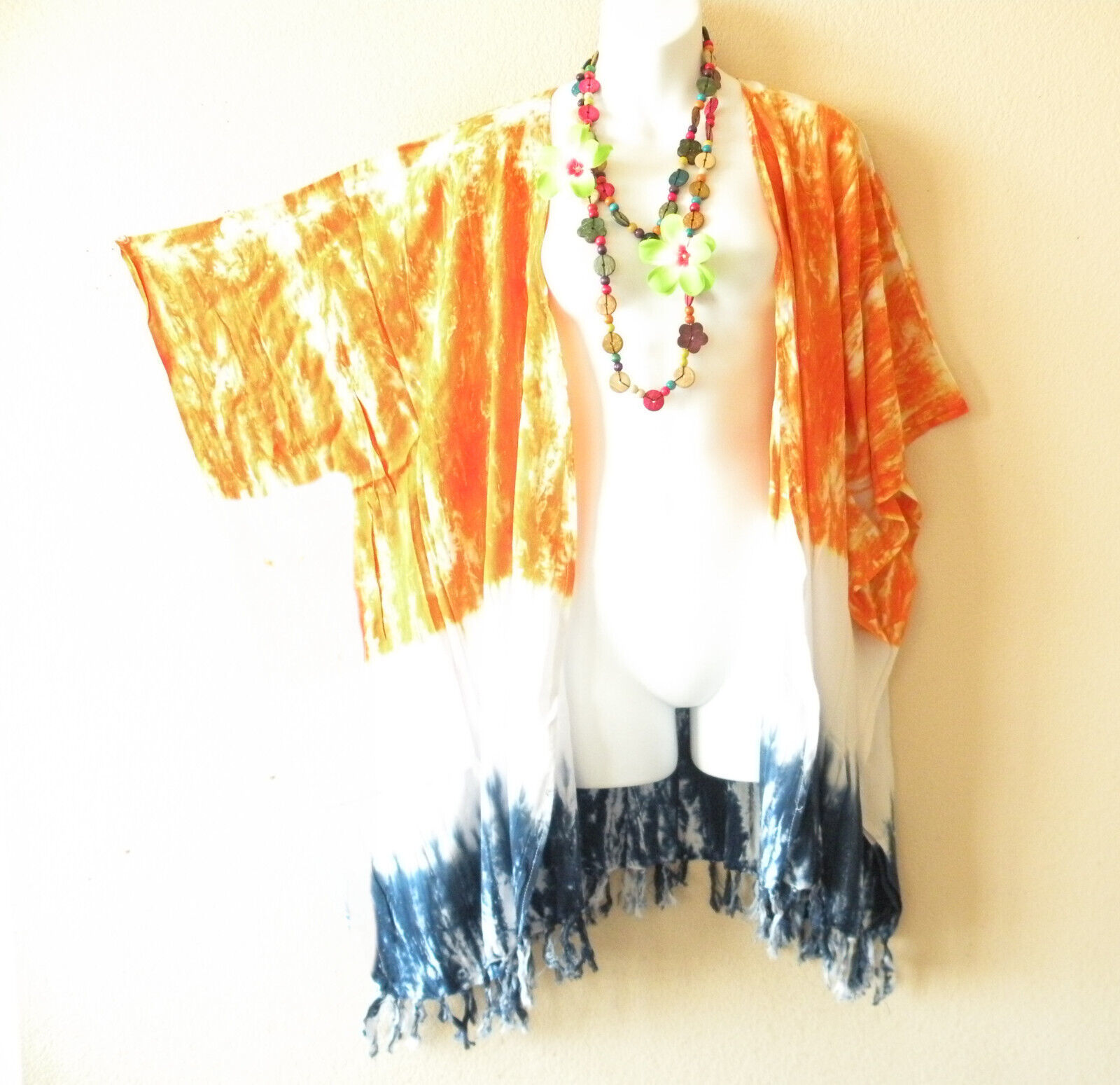 CG50 White Abstract Women Kimono Plus Cover Up Open Duster Cardigan - up... - $24.90