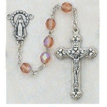 Rose Colored Rosary, October Birthstone, Plus Two Free Prayer Cards - £13.55 GBP