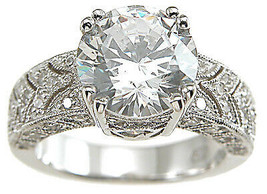 3 CT Sterling Silver Rhodium Finish CZ Antique Style Pave Wedding Ring - £51.26 GBP