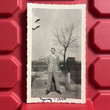 Man Standing In A Suit Outside 2 5/8 x 4 1/2 Photograph Pre Owned Vintage 1944 - £6.72 GBP