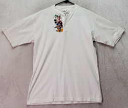 The Disney Store Henley Shirt Mens L White Mickey Mouse Donald Goofy Embroidered - £11.83 GBP