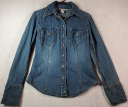 Hennes Shirt Womens Size 8 Blue Denim Long Sleeve Pockets Collared Butto... - $11.74