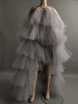 GRAY High Low Tulle Skirt Outfit Women Wedding Photo Layered Tulle Skirt Plus image 2