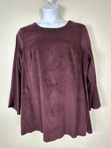 Denim &amp; Co. Womens Plus Size 2X Purple Faux Suede Pocket Blouse 3/4 Sleeve - £13.75 GBP