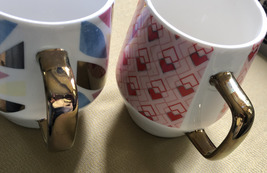 Two (2) large volume angular design mugs with gold handles image 3