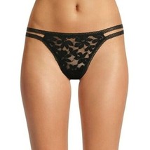 No Boundaries Women&#39;s Strappy Lace Thong Panties Size LARGE Black Soot New - $11.64