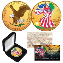 Combo 24K GOLD GILDED / COLOR 2023 American Silver Eagle 1 Oz .999 Coin w/ Box - £67.25 GBP