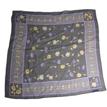 Black Purple Floral Scarf Square Sheer Satin Handkerchief 20&quot; Transparent - £6.33 GBP
