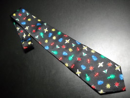 Puritan Neck Tie Black With Repeating Colorful Bugs Hand Made Silk Never... - $12.99
