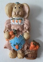 Mrs EASTER BUNNY Brooch Pin Basket Full of Carrots Resin 2 1/4 inches Tall - £7.81 GBP