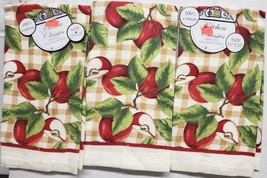 Set Of 3 Same Printed Velour Kitchen Towels (15&quot;x25&quot;) Whole &amp; Cut Apples 19, Bh - £11.73 GBP